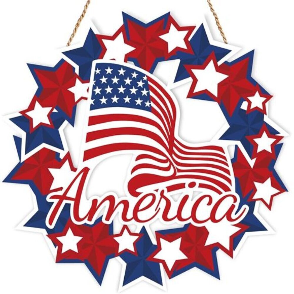 Patriotic Wooden Door Sign Inch Independence Day